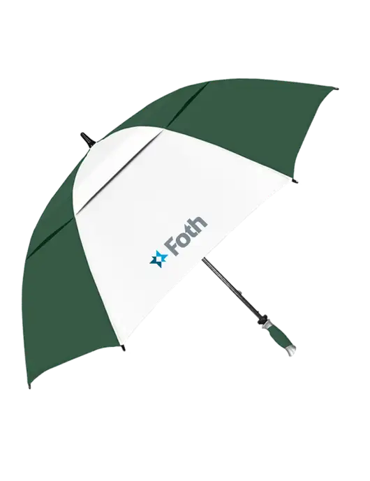 Dark Green/White Vented Typhoon Tamer Golf Umbrella w/Foth Logo