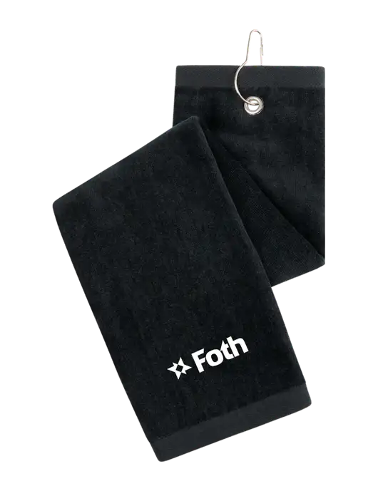 Black Tri-Fold Golf Towel with Grommet w/Foth Logo