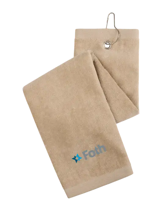 Khaki Tri-Fold Golf Towel with Grommet w/Foth Logo