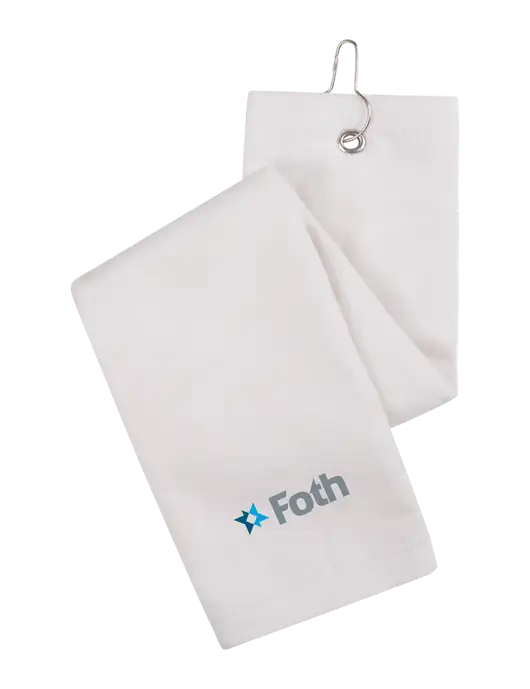 White Tri-Fold Golf Towel with Grommet w/Foth Logo