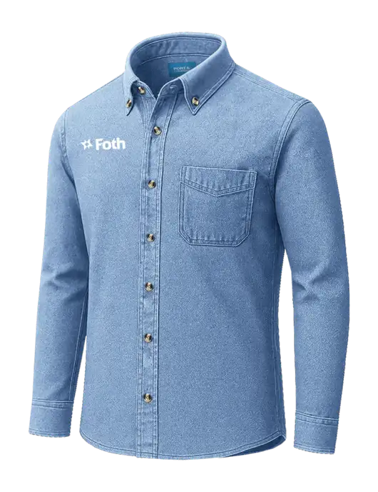 Long Sleeve Light Blue Denim Shirt
 w/Foth Logo