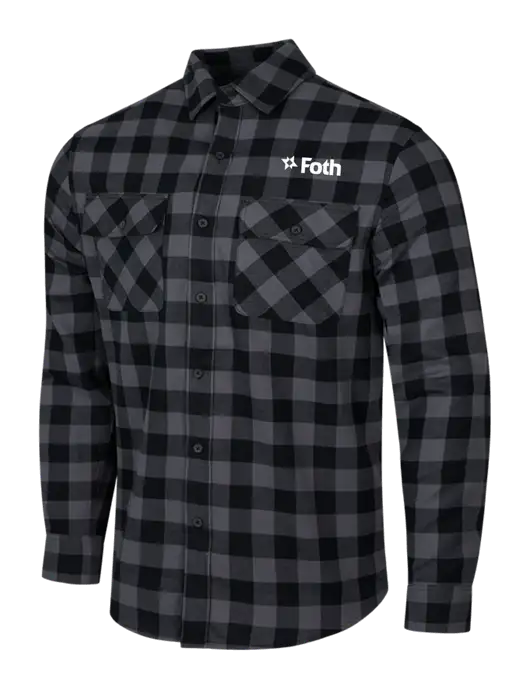 Medium Grey/Black Buffalo Check Plaid Flannel Shirt w/Foth Logo