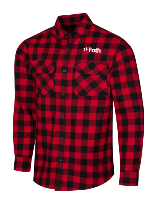Red/Black Buffalo Check Plaid Flannel Shirt w/Foth Logo