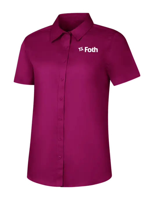 Womens Dark Fucia Short Sleeve Superpro React Twill Shirt w/Foth Logo