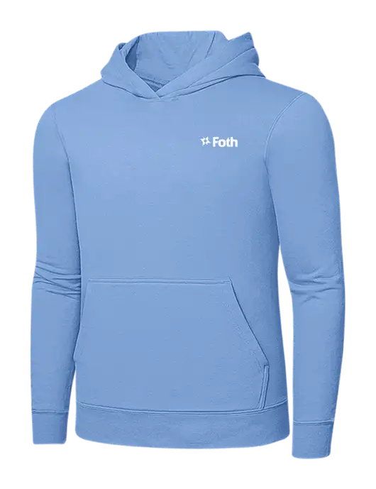 Light Blue 7.8. oz Ring Spun Hooded Sweatshirt w/Foth Logo
