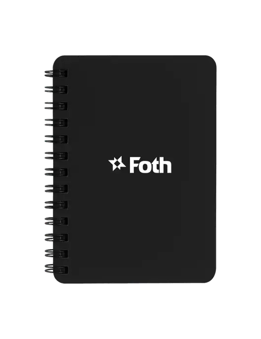 Sturdy Black Hardcover Notebook, 5.25 x 7 w/Foth Logo